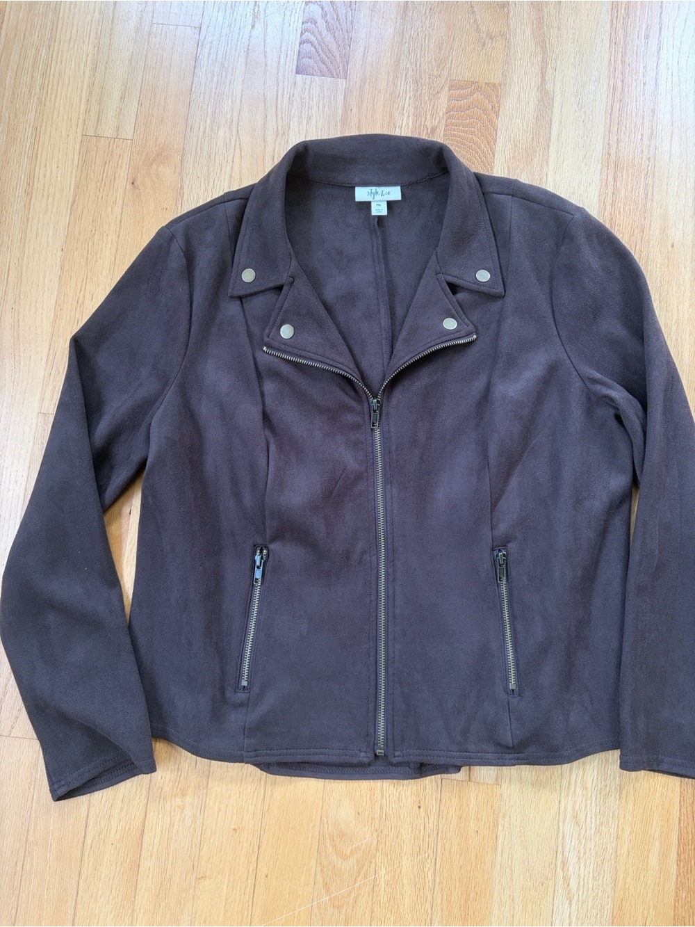 Style & Co. Dark Brown Faux Suede Moto Jacket